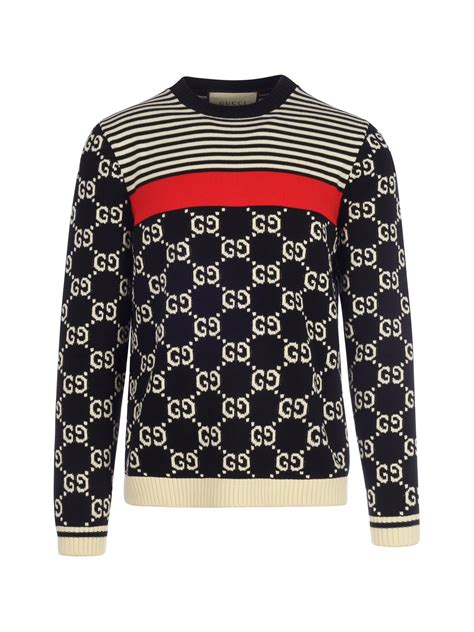 gucci white wool knit blue stripe bee